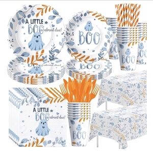 Halloween Baby Shower Party Supplies Set - Blue and Orange